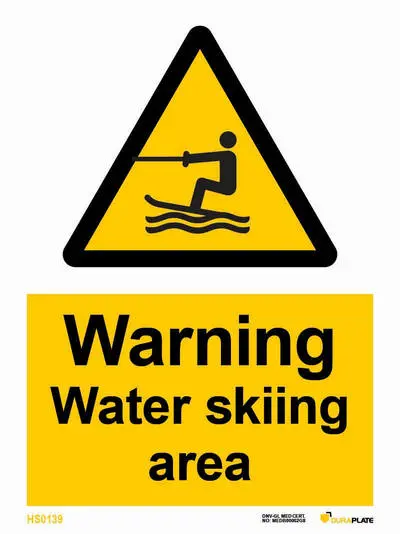 Warning sign with notice water skiing area