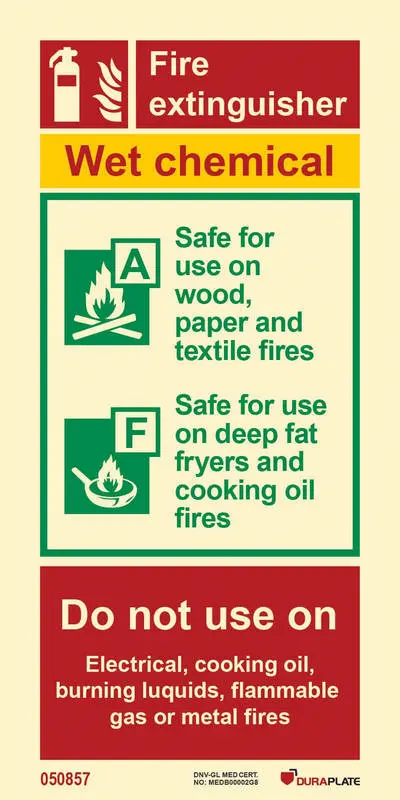 Fire fighting equipment sign wet chemical fire extinguisher identification sign